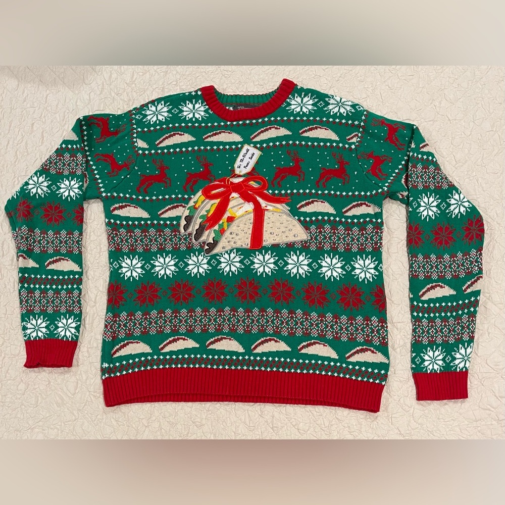 Ugly / Silly Christmas Sweater ~ TACOs To the World From: Santa ~Size L
